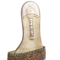 Pre Owned Gina Pink/Green Crystal Embellished Leather Athena Slide Flats Size 41