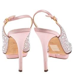 Gina Pink Satin Jewel Embellished Slingback Open Toe Platform Sandals Size 38.5
