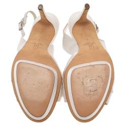 Pre Owned Gina White Satin Crystal Embellished Peep Toe Slingback Sandals Size 40