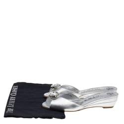 Pre Owned Gina Silver Leather Crystal Embellished Sandals Size 37.5