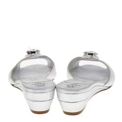 Pre Owned Gina Silver Leather Crystal Embellished Sandals Size 37.5