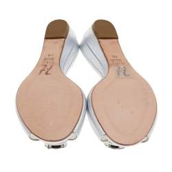 Pre Owned Gina Silver Leather Crystal Embellished Sandals Size 37.5