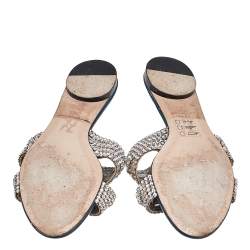 Pre Owned صندل سلايد جينا جلد أزرق مزخرف كريستال مقاس 41