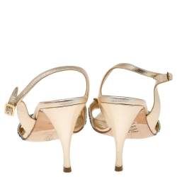 Pre Owned صندل جينا سير خلفي مزخرف كريستال جلد ذهبي ميتالك مقاس 40