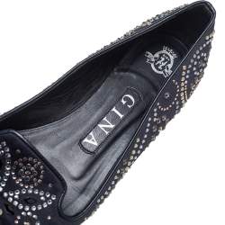 Gina Black Satin Studded Ballet Flats Size 36.5