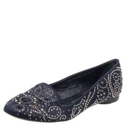 Gina Black Satin Studded Ballet Flats Size 36.5