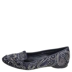 Gina Black Satin Studded Ballet Flats Size 36.5