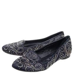 Gina Black Satin Studded Ballet Flats Size 36.5