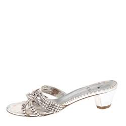 Pre Owned صندل سلايد جينا لورين جلد مزخرف بالكريستال أسود مقاس 37