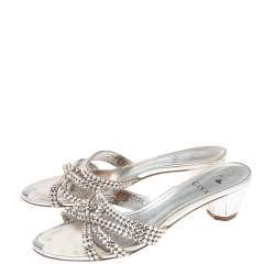 Pre Owned صندل سلايد جينا لورين جلد مزخرف بالكريستال أسود مقاس 37