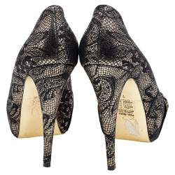 Gina Black/Gold Lace and Leather Platform Pumps Size 40