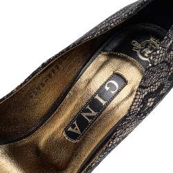 Gina Black/Gold Lace and Leather Platform Pumps Size 40