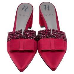 مملوكة مسبقًا Gina Red Satin Embellished Sandals Size 38