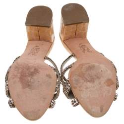 Pre Owned Gina Beige Croc Embossed Patent Leather Dexie Block Heel Slide Sandals Size 40