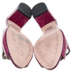 مملوكة مسبقًا Gina Pink Croc Embossed Patent Leather Embellished Rodeo Block Heel Slides Size 38.5