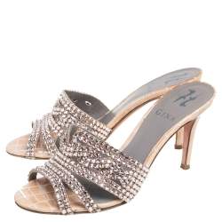 مملوكة مسبقًا Gina Rose Gold Croc Embossed Leather Crystal Embellished Slide Sandals Size 37