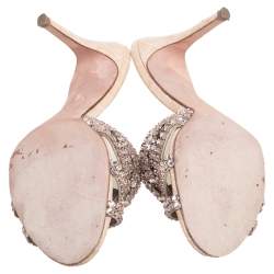 مملوكة مسبقًا Gina Rose Gold Croc Embossed Leather Crystal Embellished Slide Sandals Size 37