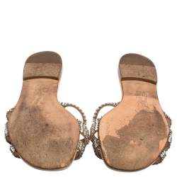 Pre Owned Gina Beige Leather Crystal Embellished Slide Sandals Size 38