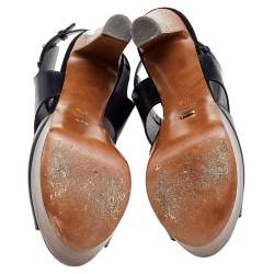 Gina Black Leather Open Toe Platform Pumps Size 37.5