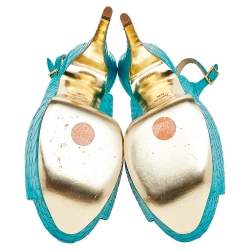 Gina Blue Python Peep Toe Platform Slingback Sandals Size 38.5
