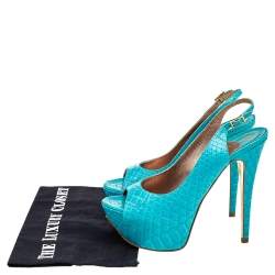 Gina Blue Python Peep Toe Platform Slingback Sandals Size 38.5