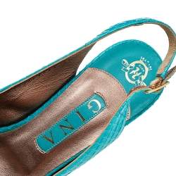Gina Blue Python Peep Toe Platform Slingback Sandals Size 38.5
