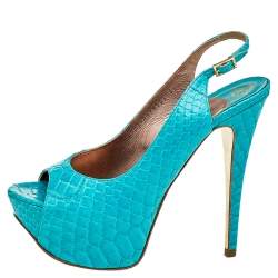 Gina Blue Python Peep Toe Platform Slingback Sandals Size 38.5