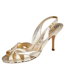 مملوكة مسبقًا صندل جينا جلد ذهبي فتحة كعب مقاس 38