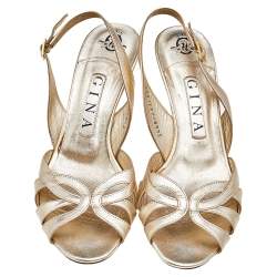 مملوكة مسبقًا صندل جينا جلد ذهبي فتحة كعب مقاس 38