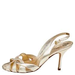 مملوكة مسبقًا صندل جينا جلد ذهبي فتحة كعب مقاس 38