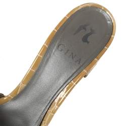 Pre Owned Gina Beige Croc Embossed Leather Crystal Embellished Loren Slide Sandals Size 38