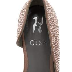 Pre Owned ح ذاء باليرينا فلات جينا ساتان بيج مزخرف كريستال مقاس 38.5