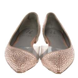 Pre Owned حذاء باليرينا فلات جينا ساتان بيج مزخرف كري ستال مقاس 38.5