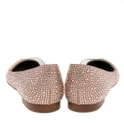 Pre Owned حذاء باليرينا فلات جينا ساتان بيج مزخرف كريستال مقاس 38.5