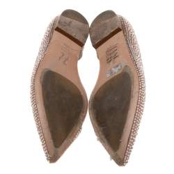 Pre Owned حذاء باليرينا فلات جينا ساتان بيج مزخرف كريستال مقاس 38.5