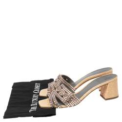 Pre Owned صندل سلايد جينا لورين جلد مزخرف كريستالات بيج مقاس 38