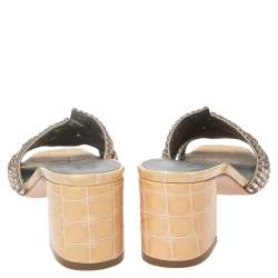 Pre Owned صندل سلايد جينا لورين جلد مزخرف كريستالات بيج مقاس 38