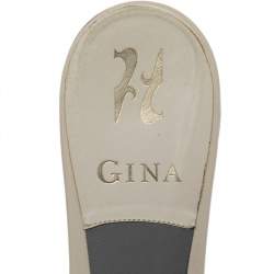 Gina Cream Patent Leather Crystal Embellished Slide Sandals Size 39