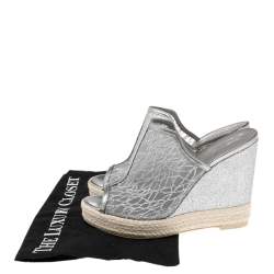 Pre Owned صندل جينا إسبادريل شبك غليتر فضي كعب روكي نعل سميك مقاس 38