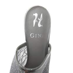 Pre Owned صندل جينا إسبادريل شبك غليتر فضي كعب روكي نعل سميك مقاس 38