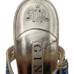 مملوكة مسبقًا صندل جينا جلد وغليتر أزرق/ذهبي حلقة إصبع مقاس 38.5