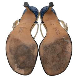 مملوكة مسبقًا صندل جينا جلد وغليتر أزرق/ذهبي حلقة إصبع مقاس 38.5