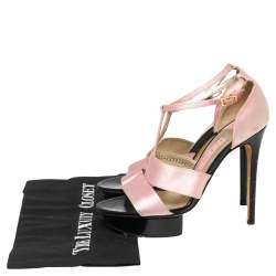 Pre Owned Gina Pink/Black Satin  Ankle Strap Platform Sandals Size 37.5