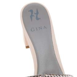 Pre Owned صندل سلايد جينا جلد بيج مزخرف كريستال مزين فيونكة مقاس 40.5