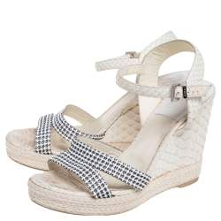 مملوكة مسبقًا Gina Off-White Python Leather Crystal Embellished Wedge Platform Sandals Size 40