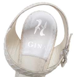 مملوكة مسبقًا Gina Off-White Python Leather Crystal Embellished Wedge Platform Sandals Size 40