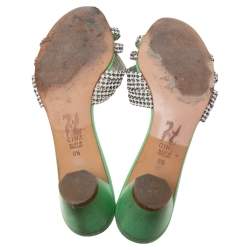 مملوكة مسبقًا Gina Green Leather Crystal Embellished Slide Block Heel Sandals Size 41.5