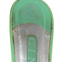 مملوكة مسبقًا Gina Green Leather Crystal Embellished Slide Block Heel Sandals Size 41.5