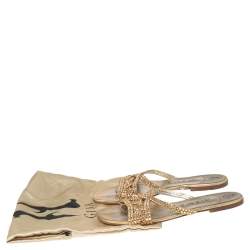 Pre Owned Gina Gold Leather Crystal Embellished Flat Loren Sandals Size 39