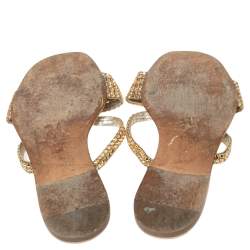 Pre Owned Gina Gold Leather Crystal Embellished Flat Loren Sandals Size 39